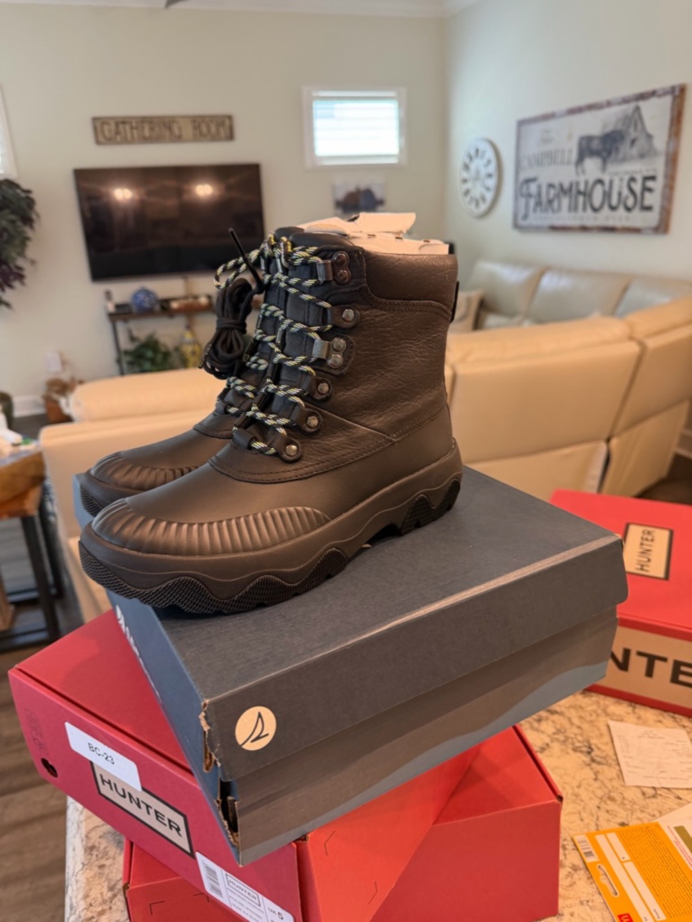 Sperry black light boots Arcadia leather black US woman 7M New in  box